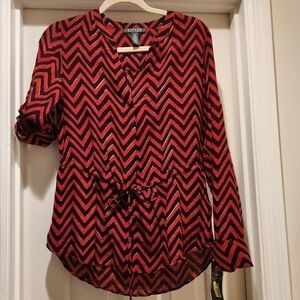 Lauren Ralph Lauren  chevron tunic blouse tie waist gold detail NWT